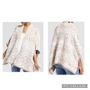 KNOX ROSE Women's Beige Multi Oversized Poncho Cape Knit Sweater Size Medium